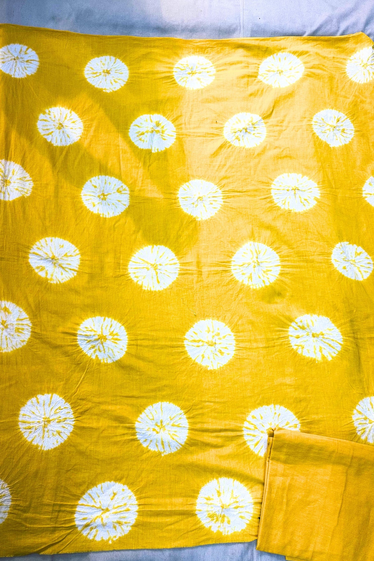 Yellow Bandhni Cotton Suit Set with Chiffon Dupatta