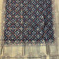 Navy Blue Musleen Silk Suit Set with Sippi Neck Work & Printed Organza Dupatta