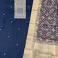 Navy Blue Musleen Silk Suit Set with Sippi Neck Work & Printed Organza Dupatta