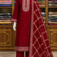 Red Cotton Silk Jari Work Suit Set with Heavy Dupatta
