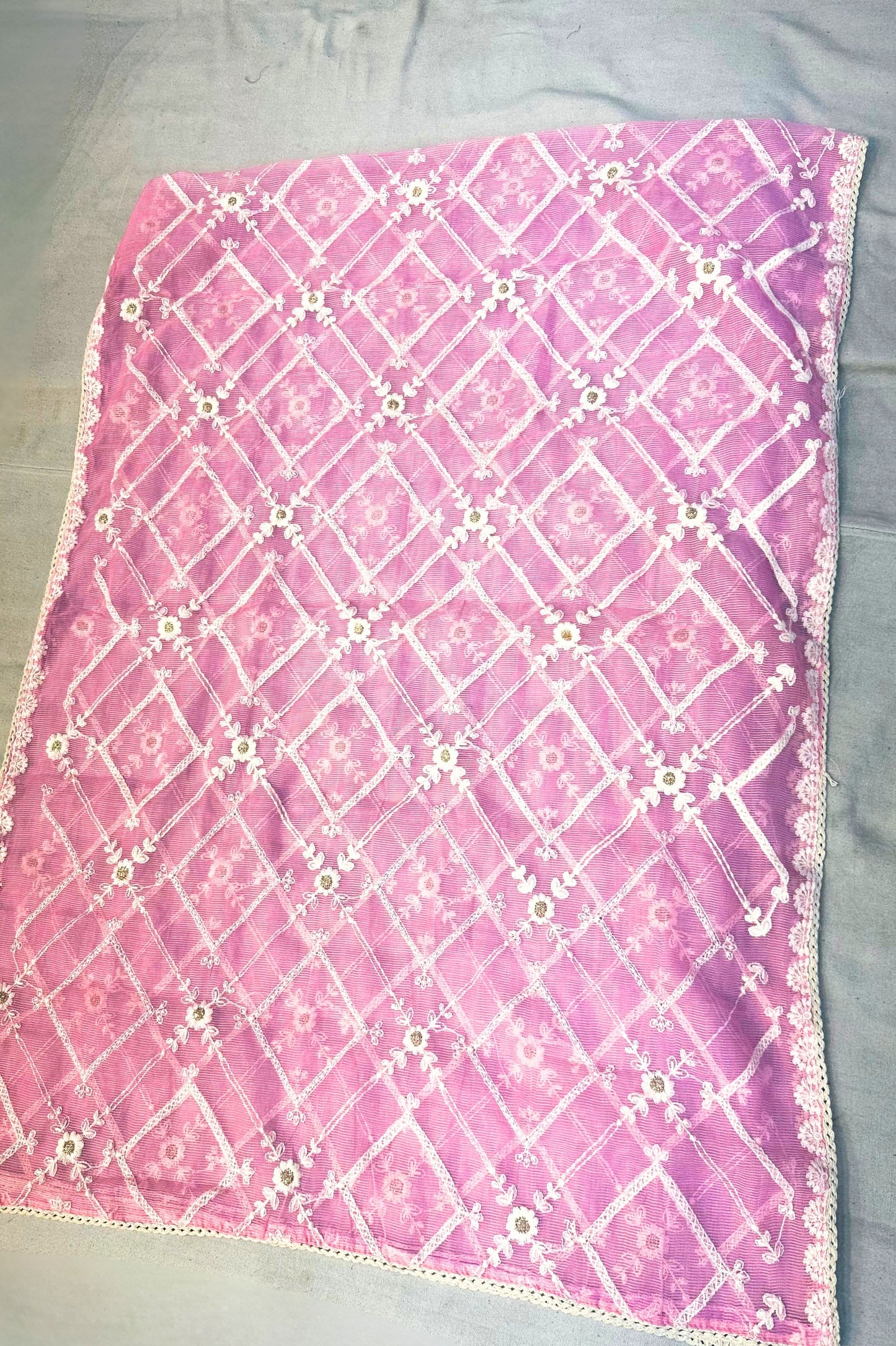 Elegant Pink Cotton Suit Set with Neck Work & Quota Doria Dupatta