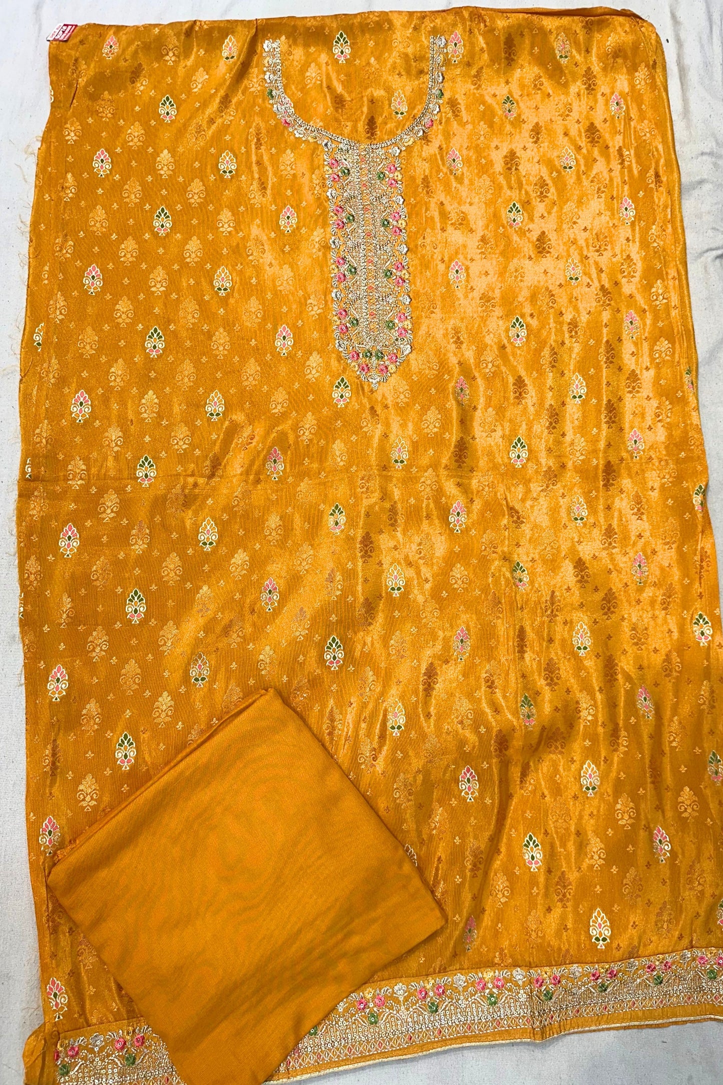Dark Golden Shimmer Silk Handwork 3-Piece Suit Set