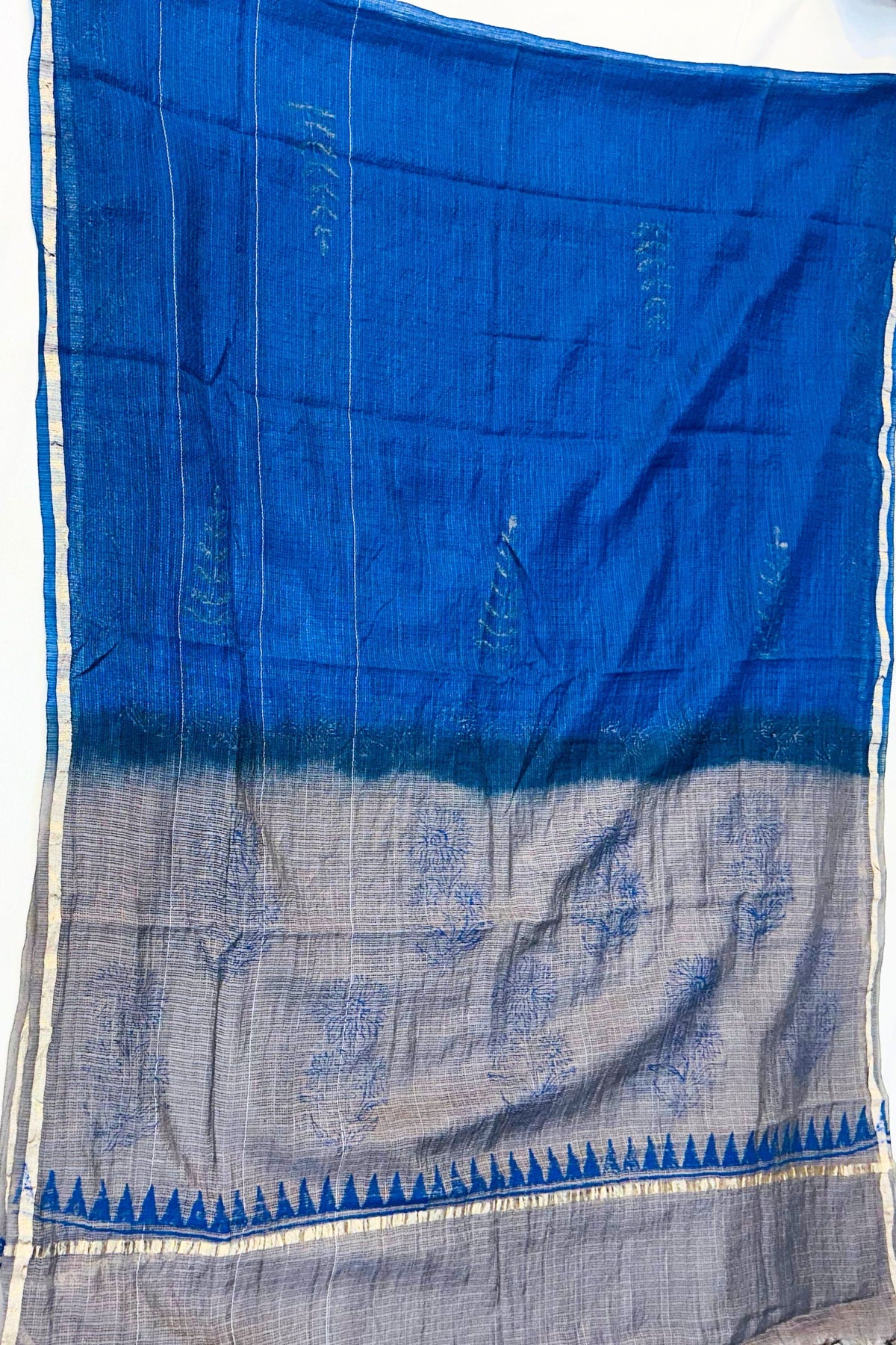 Powder Blue Aikad Cotton Printed Patch Work Suit Set