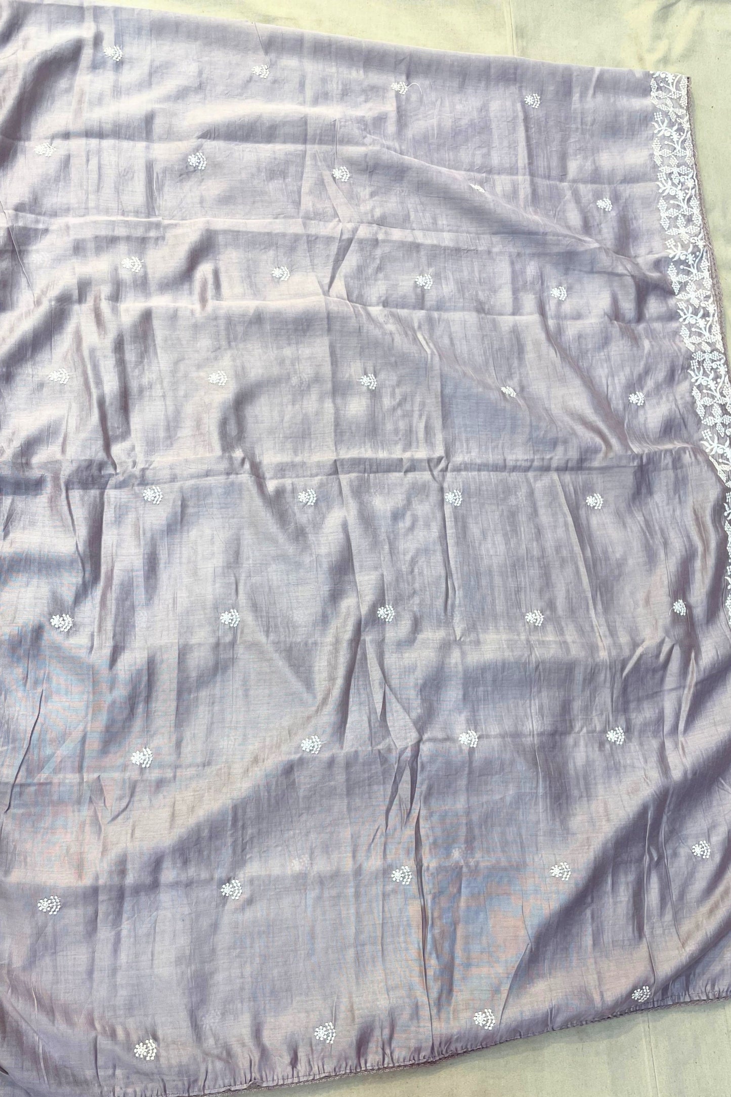 Light Purple Printed Cotton Threadwork 3-Piece Suit Set