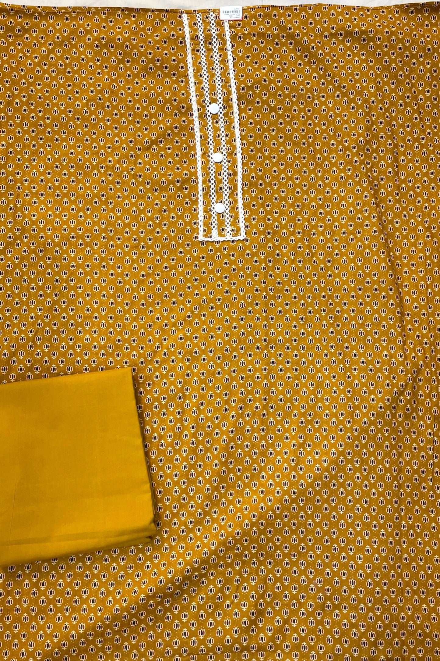 Mustard & Cream Cotton Patchwork Suit Set with Printed Dupatta