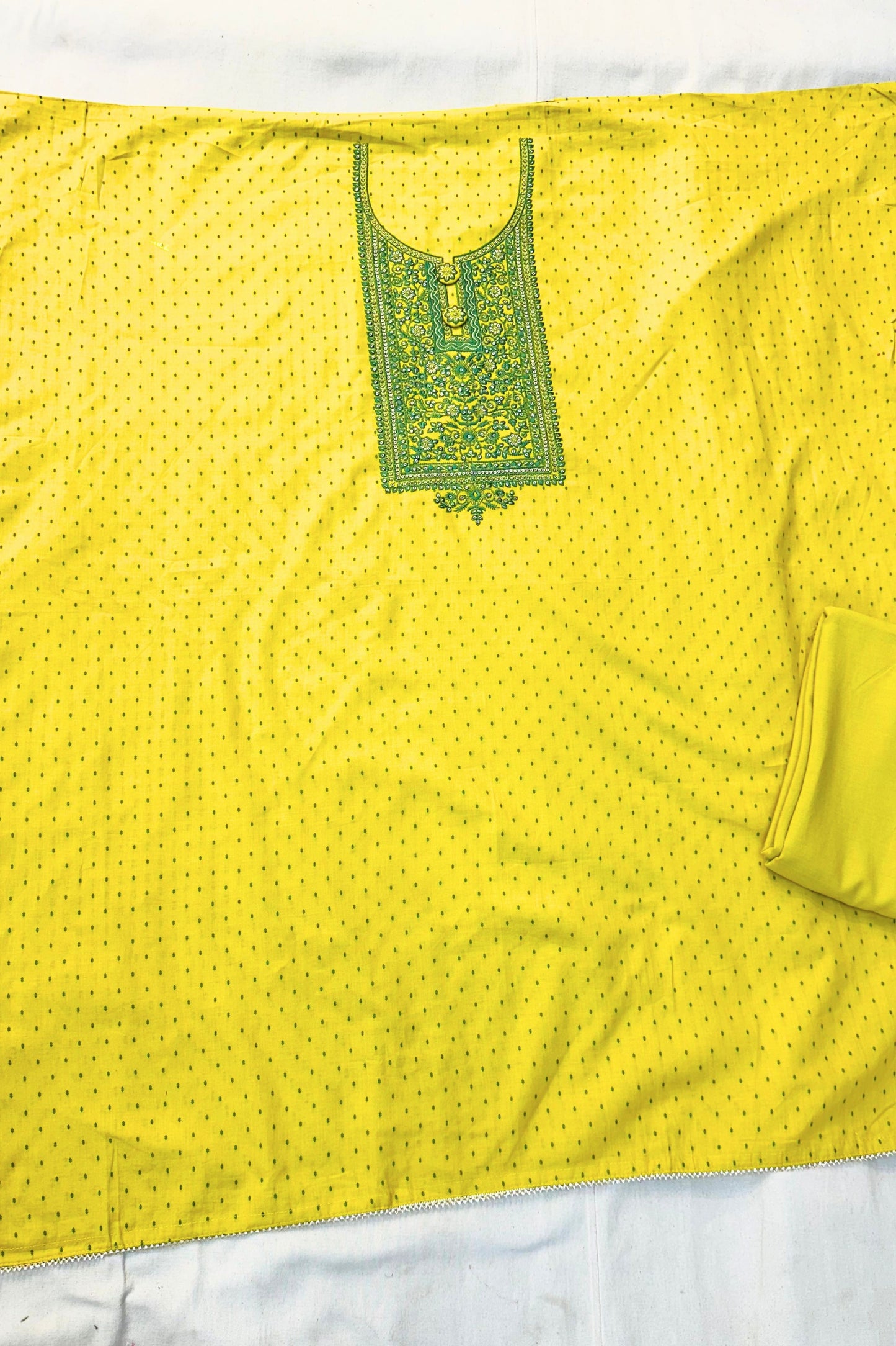 Mustard Yellow Threadwork Cotton Suit Set with Dupatta