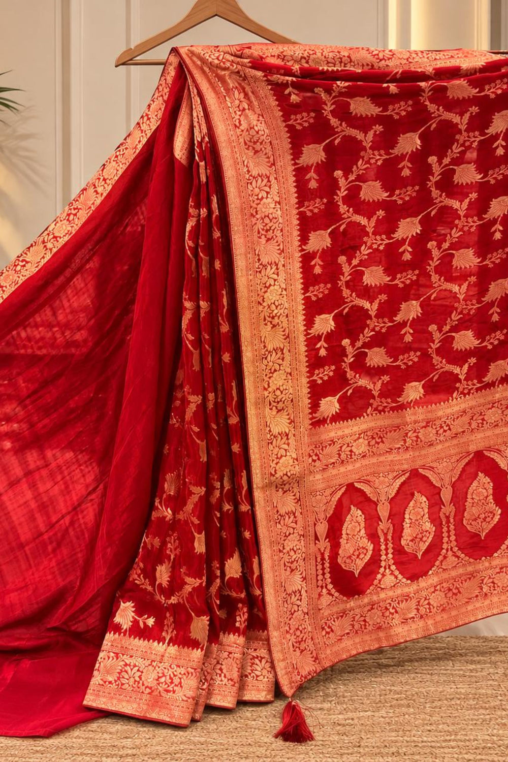 Magenta Banarasi Silk Saree with Zari Work & Designer Border