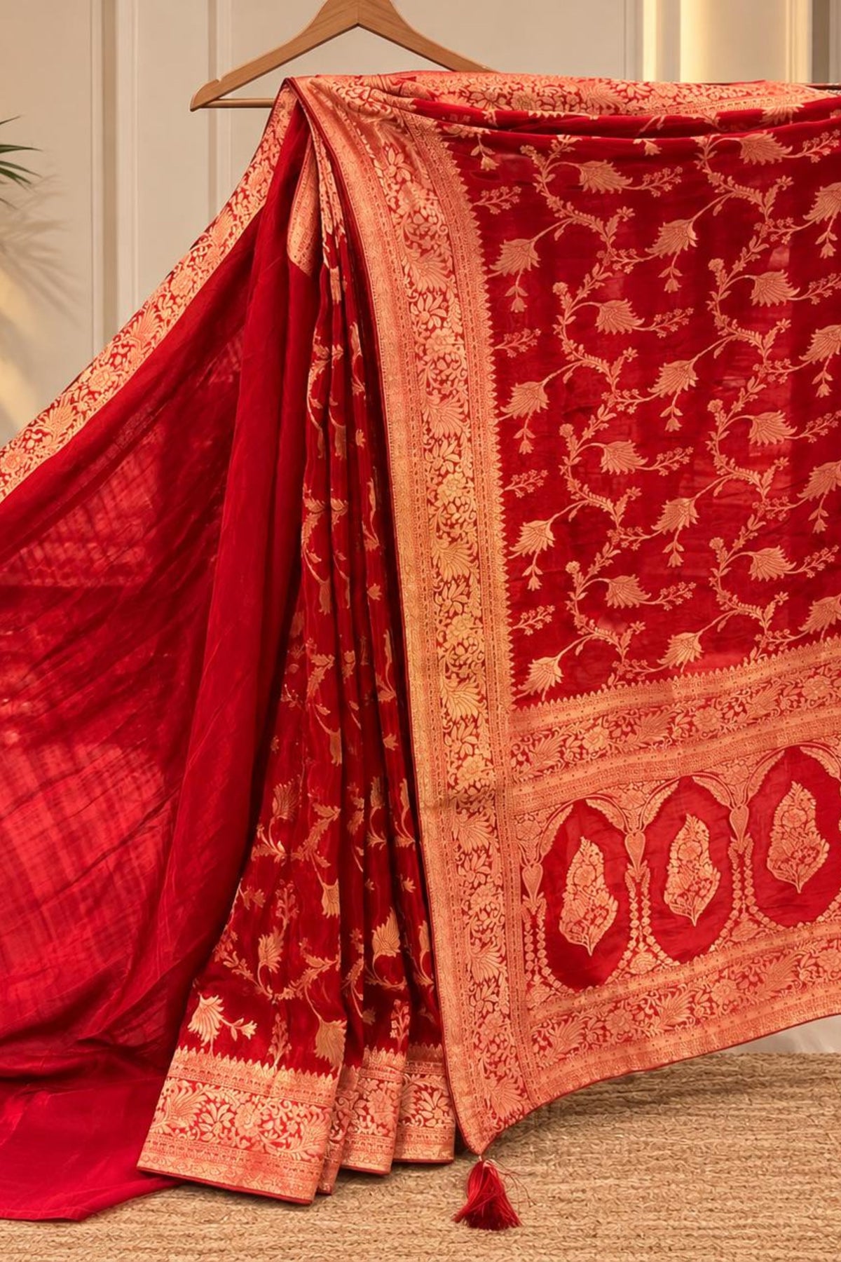 Magenta Banarasi Silk Saree with Zari Work & Designer Border