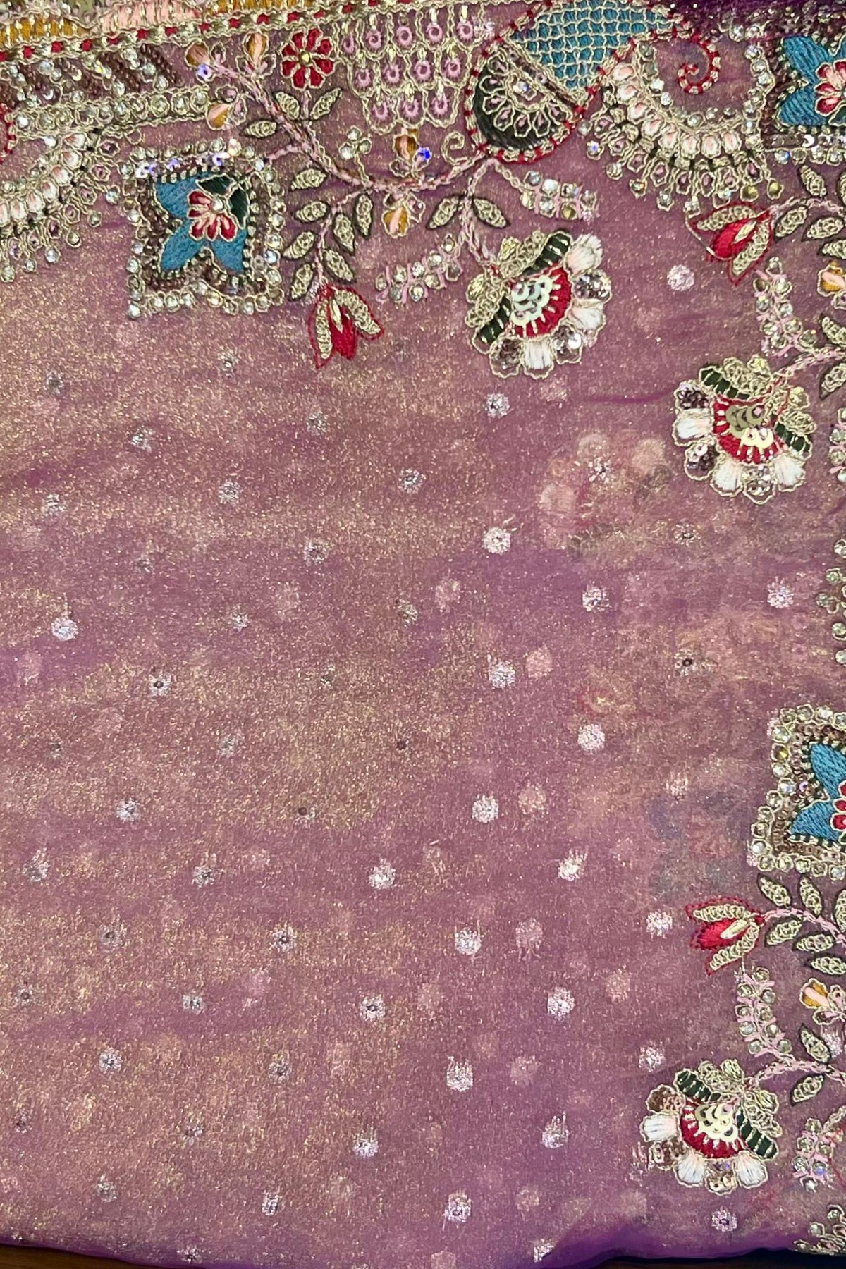 Elegant Onion Tissue Saree with Sippi & Thread Work and Wine Contrast Blouse