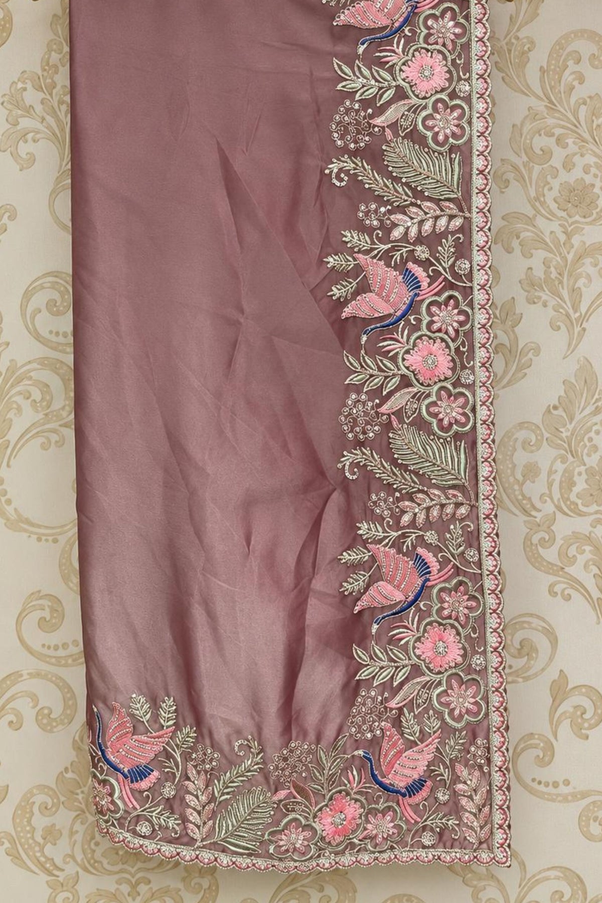 Onion Taby Silk Saree with Thread & Matching Work