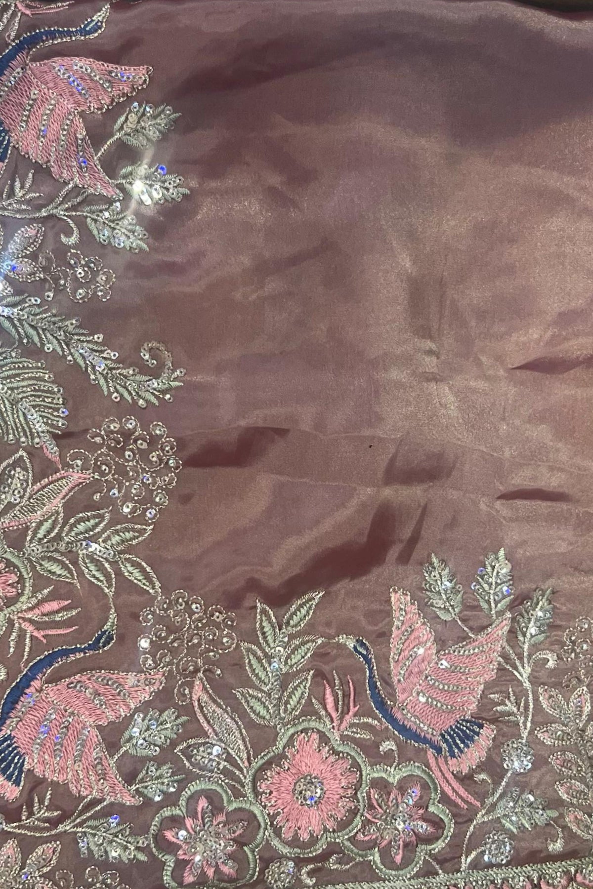 Onion Taby Silk Saree with Thread & Matching Work
