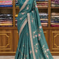 Peacock Green Tabby Silk Saree with Intricate Jury, Thread & Sequin Work