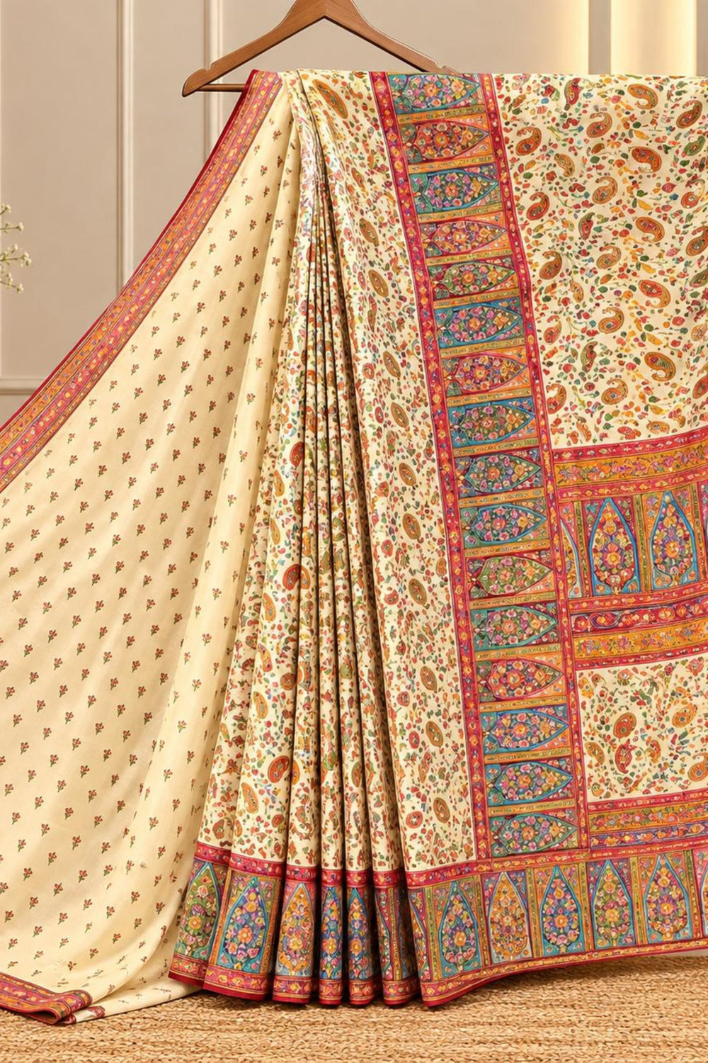 Ivory Gutchola Silk Saree with Beads & Nalki Work