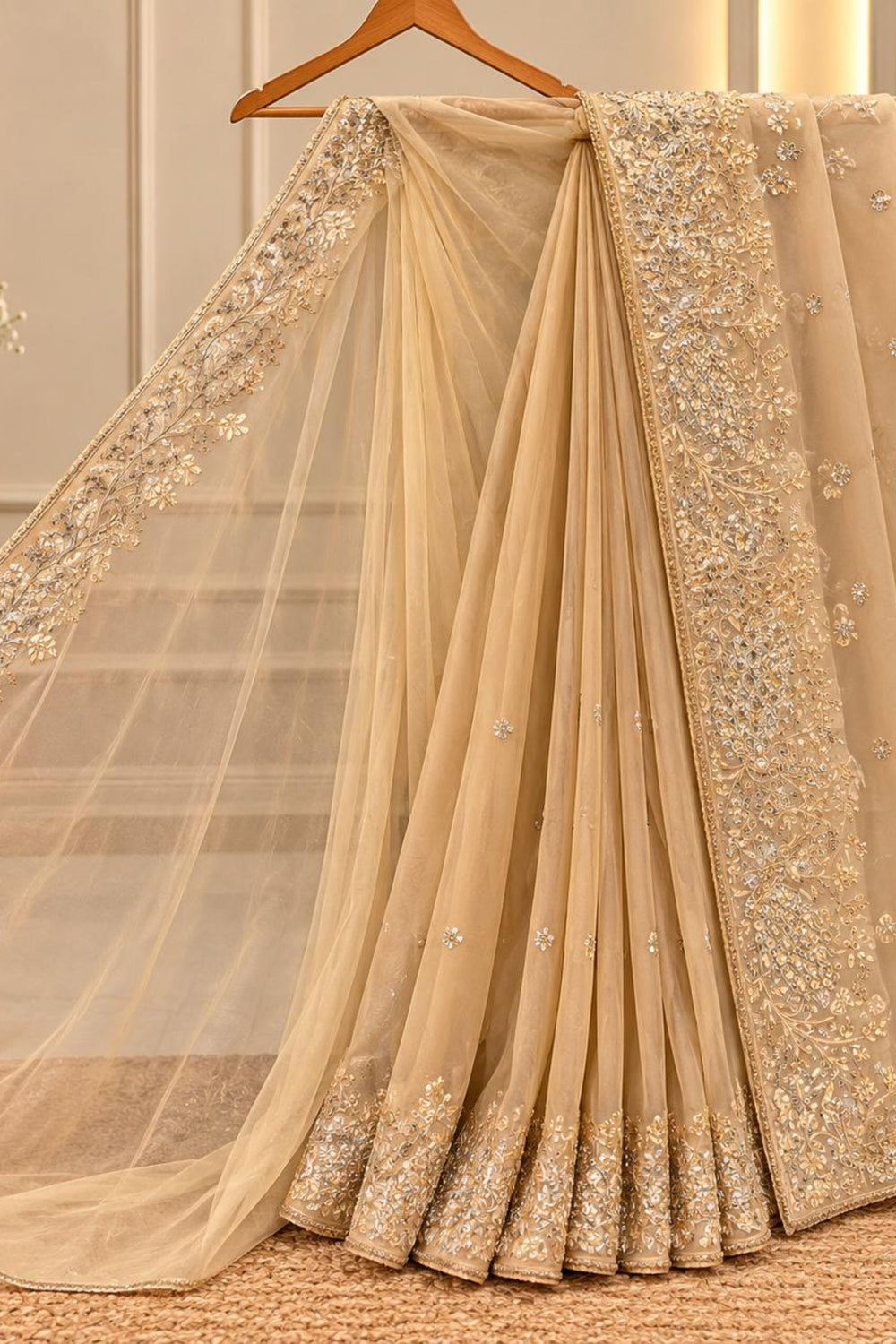 Light Peach Organza Gotta Patti & Thread Work Saree with Designer Blouse