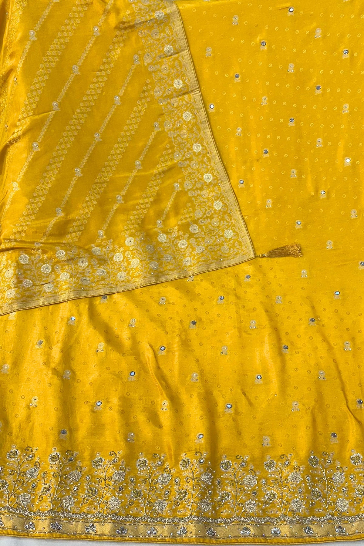 Yellow Banarasi Silk Suit with Handwork & Designer Dupatta