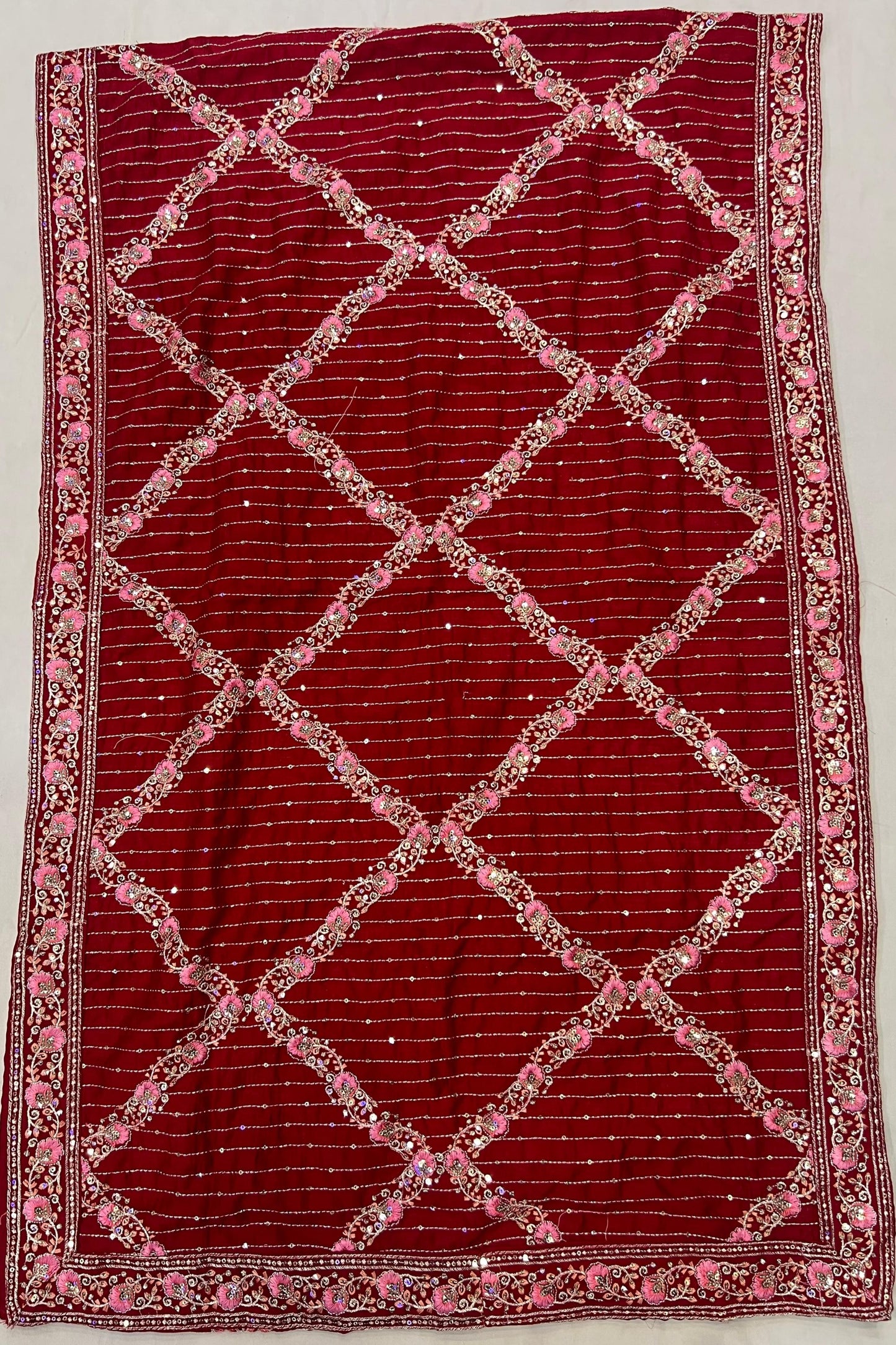 Red Cotton Silk Jari Work Suit Set with Heavy Dupatta