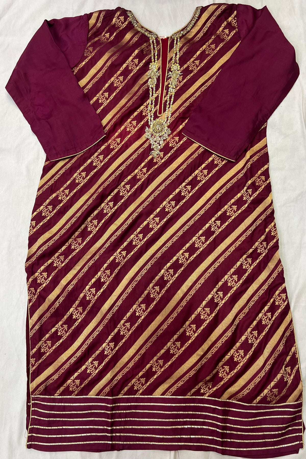 Maroon Opada Silk Suit Set with Banarasi Work & Chiffon Dupatta