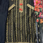 Black Shimmer Silk Suit Set with Printed Organza Dupatta