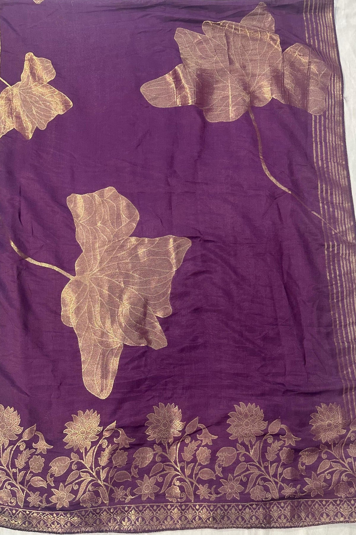 Purple Shimmer Silk Dabka Work Suit Set with Printed Dupatta