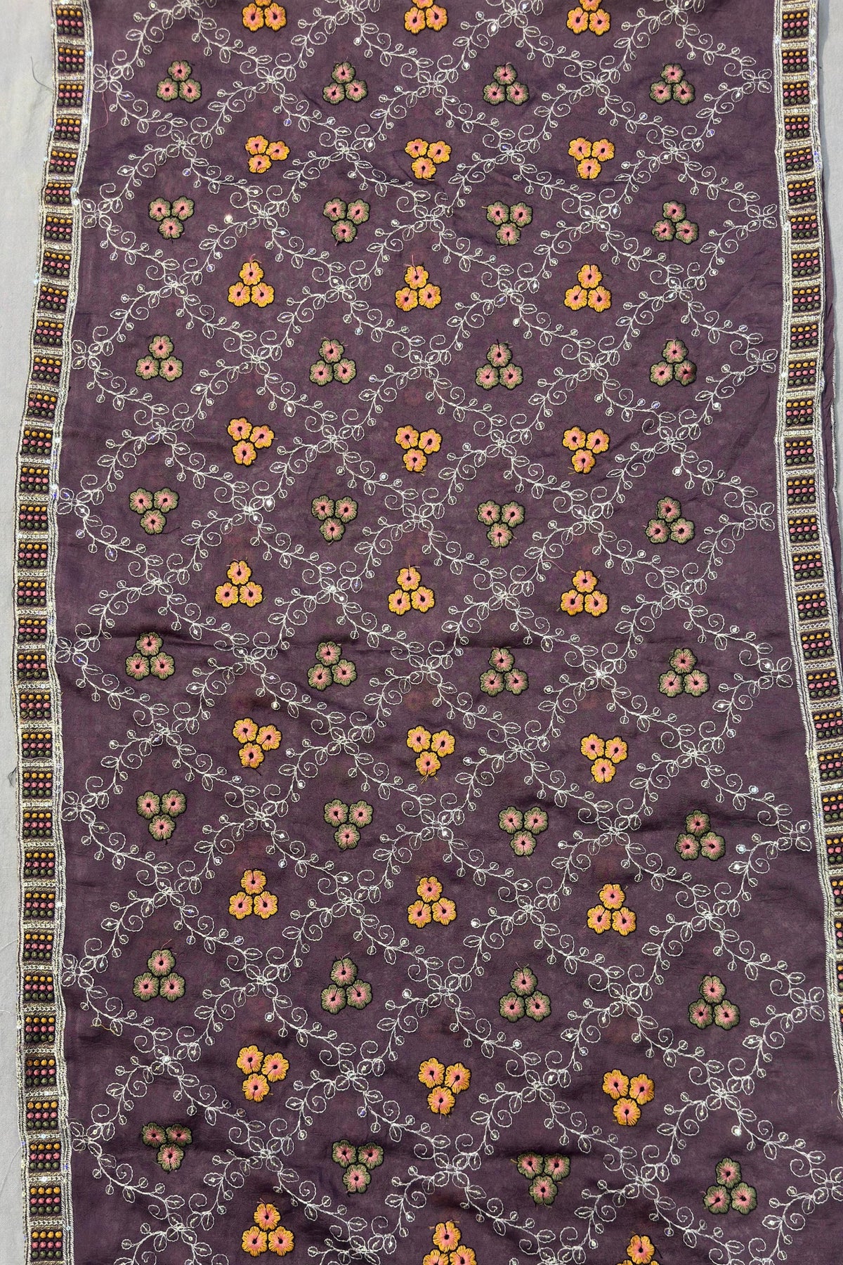 Mob Dupin Silk Threadwork Suit Set with Jaal Dupatta