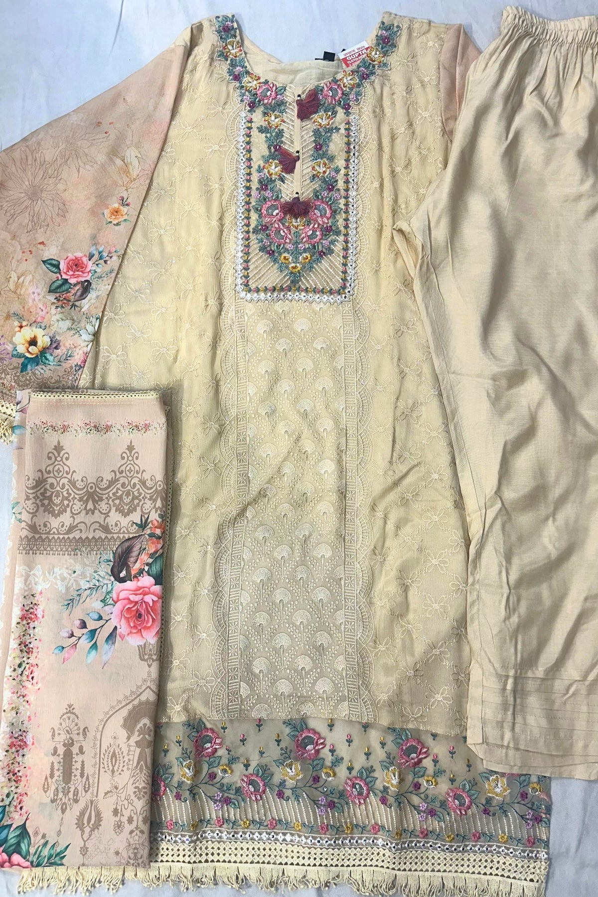 Elegant Chiffon Suit with Karachi Thread Work & Printed Dupatta