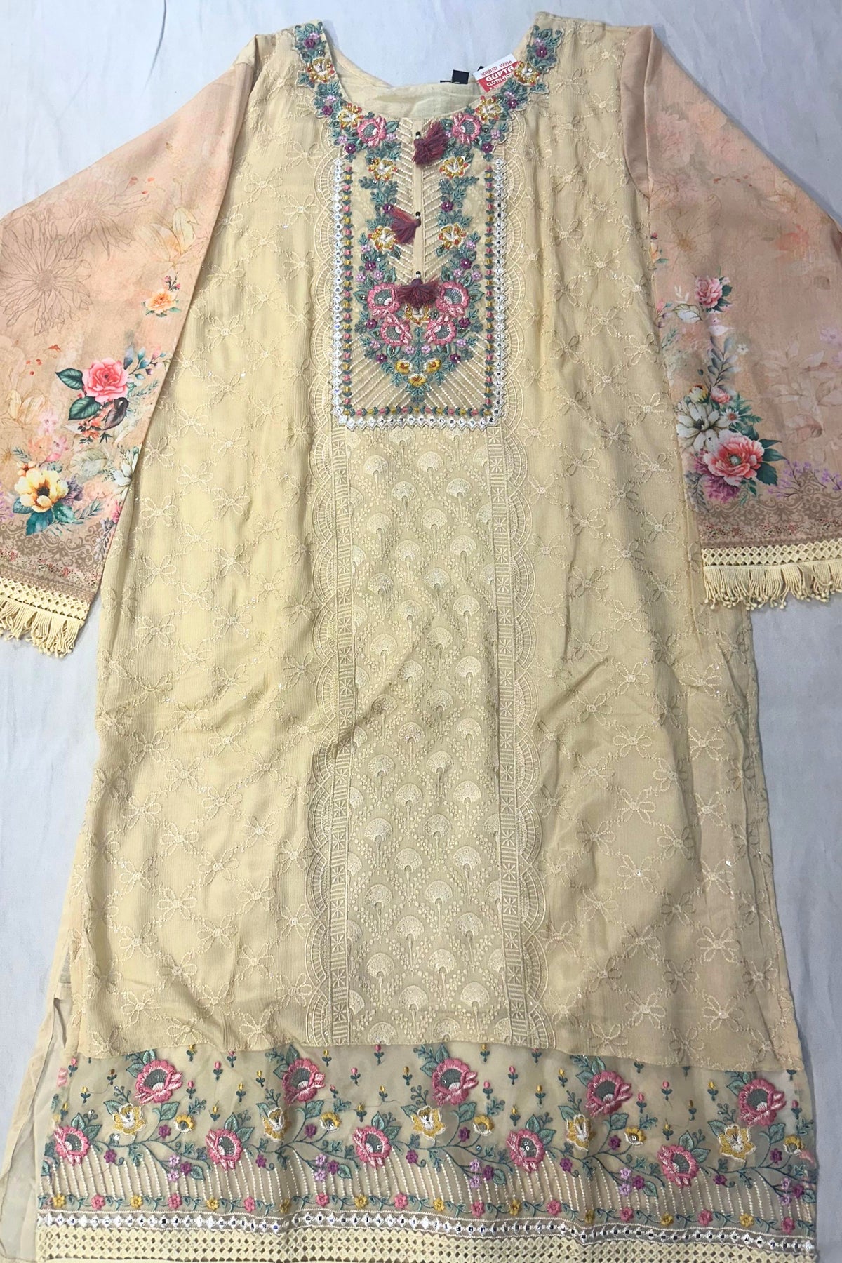 Elegant Chiffon Suit with Karachi Thread Work & Printed Dupatta