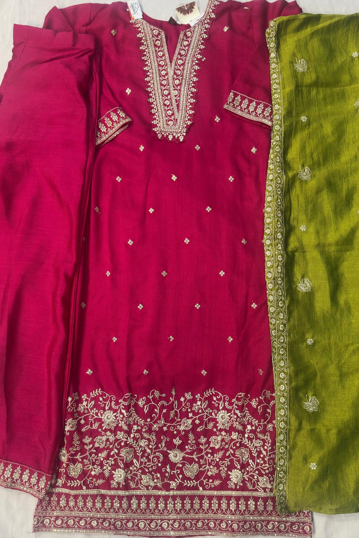 Rani & Parrot Chinon Silk Suit Set with Sippi & Jury Work