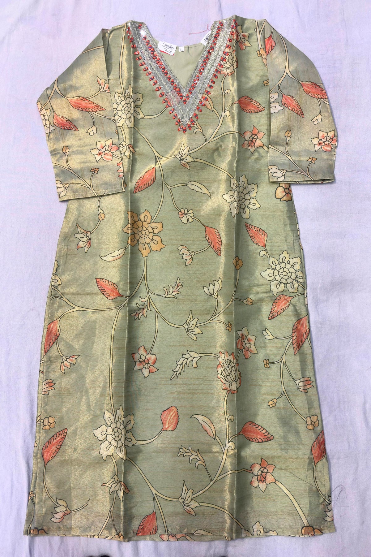 Pista Green Shimmer Silk Digital Work Suit Set with Organza Dupatta