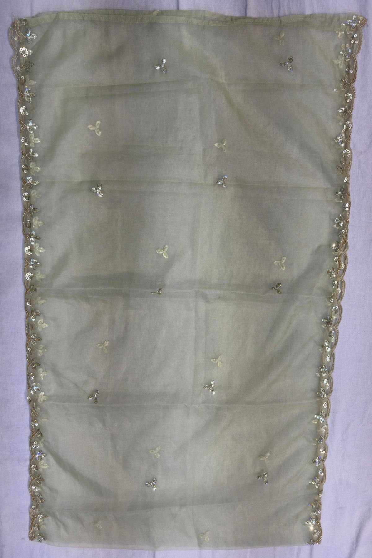 Pista Green Shimmer Silk Digital Work Suit Set with Organza Dupatta