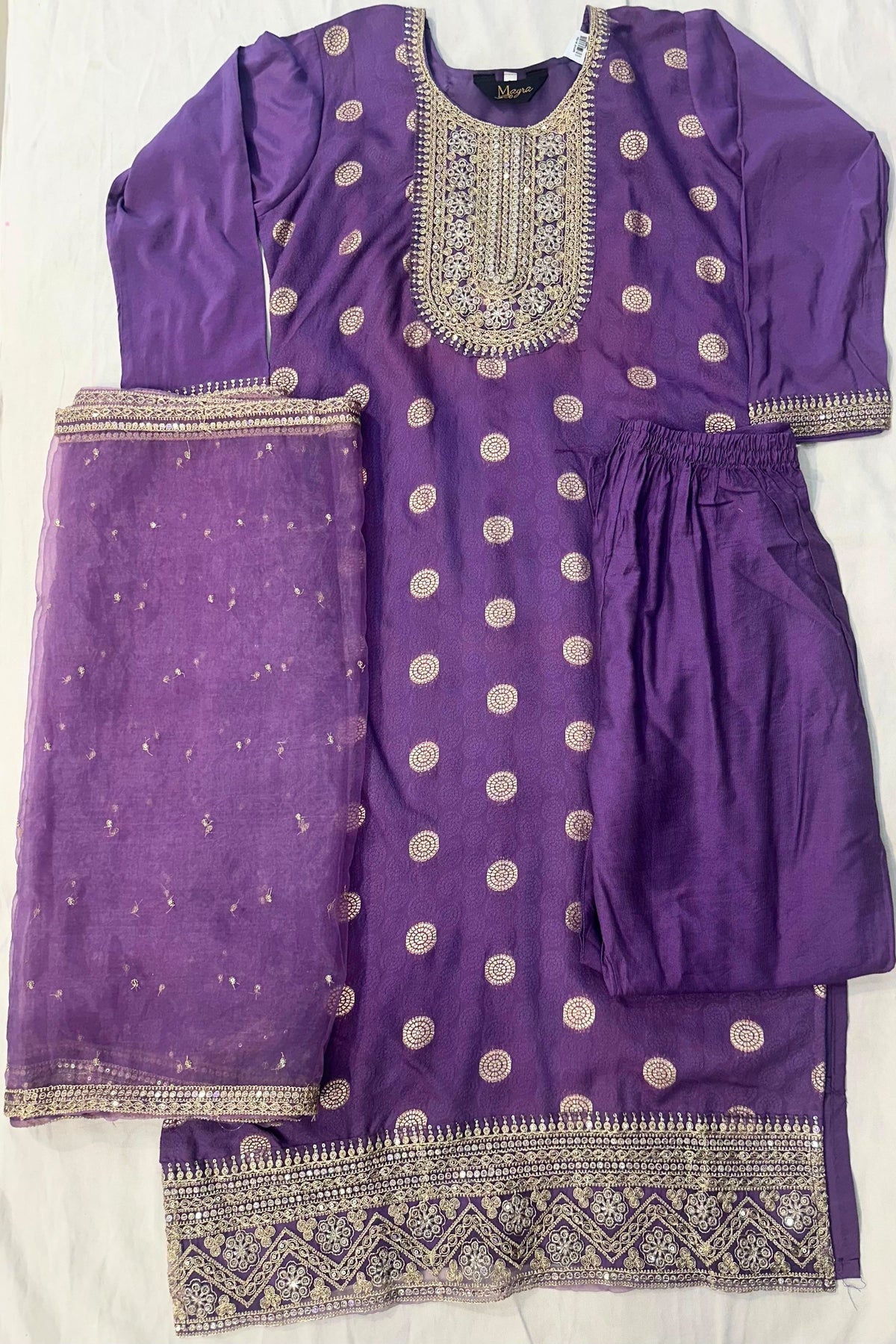 Purple Silk Suit Set with Antique & Banarasi Work