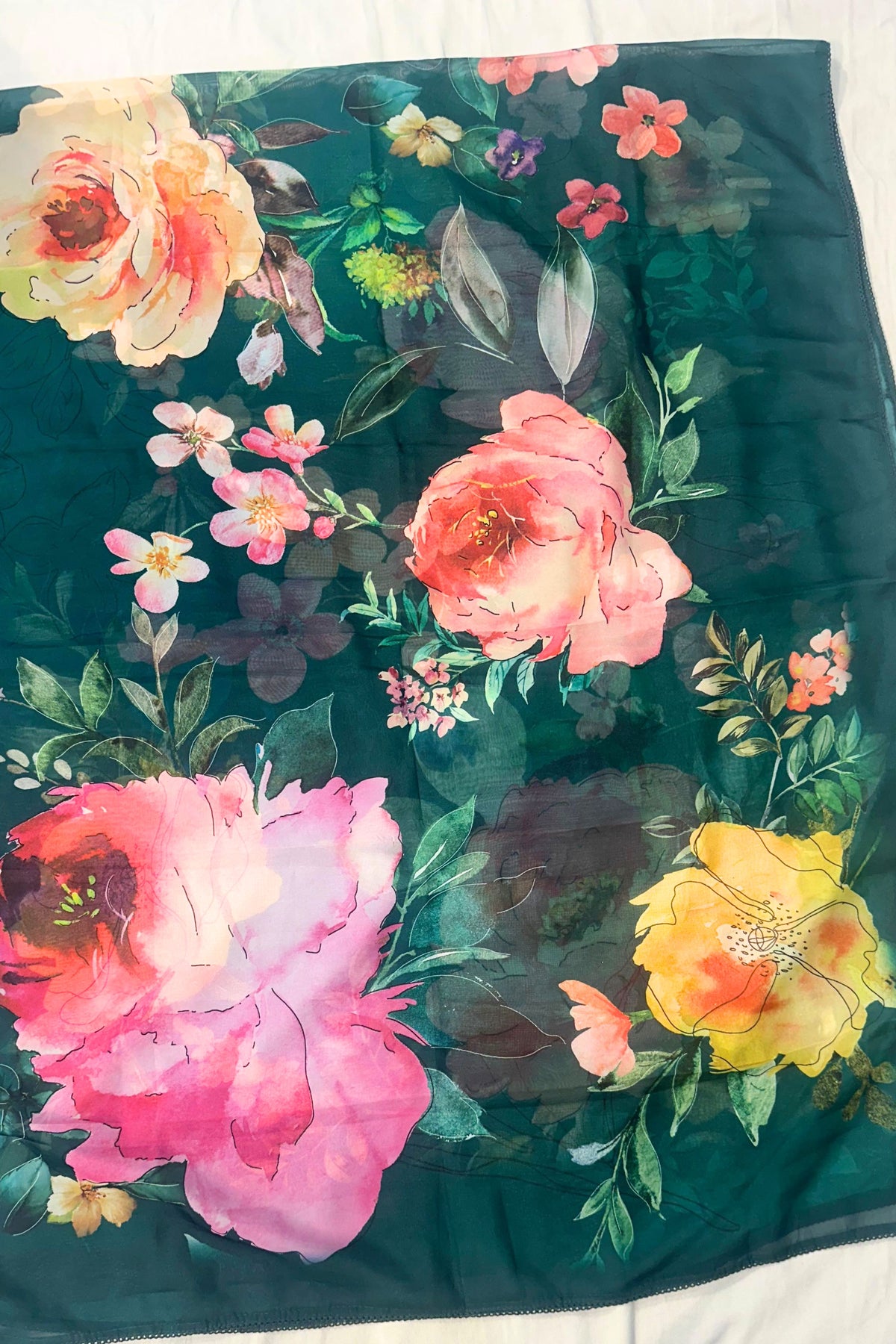 Bottle Green Musleen Silk Suit with Threadwork & Organza Dupatta