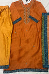 Light Orange Soft Silk Suit Set with Sippi Work & Kalamkari Dupatta