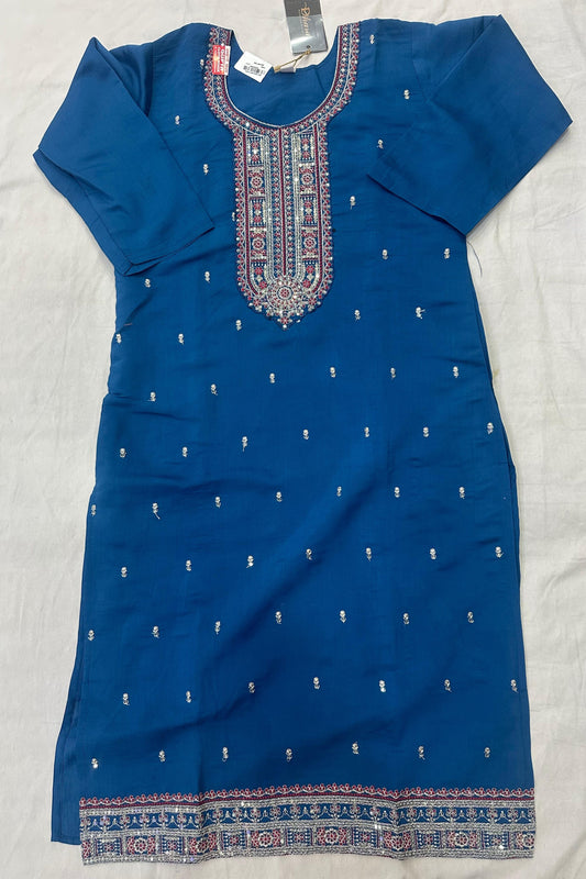 Denim Blue Silk Suit with Sippi Work & Taby Silk Dupatta