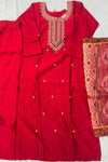 Red Silk Suit Set with Jaipuri Print Dupatta