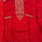 Tomato Red Self Silk Kurta Set with Dhoti Salwar & Embroidered Dupatta