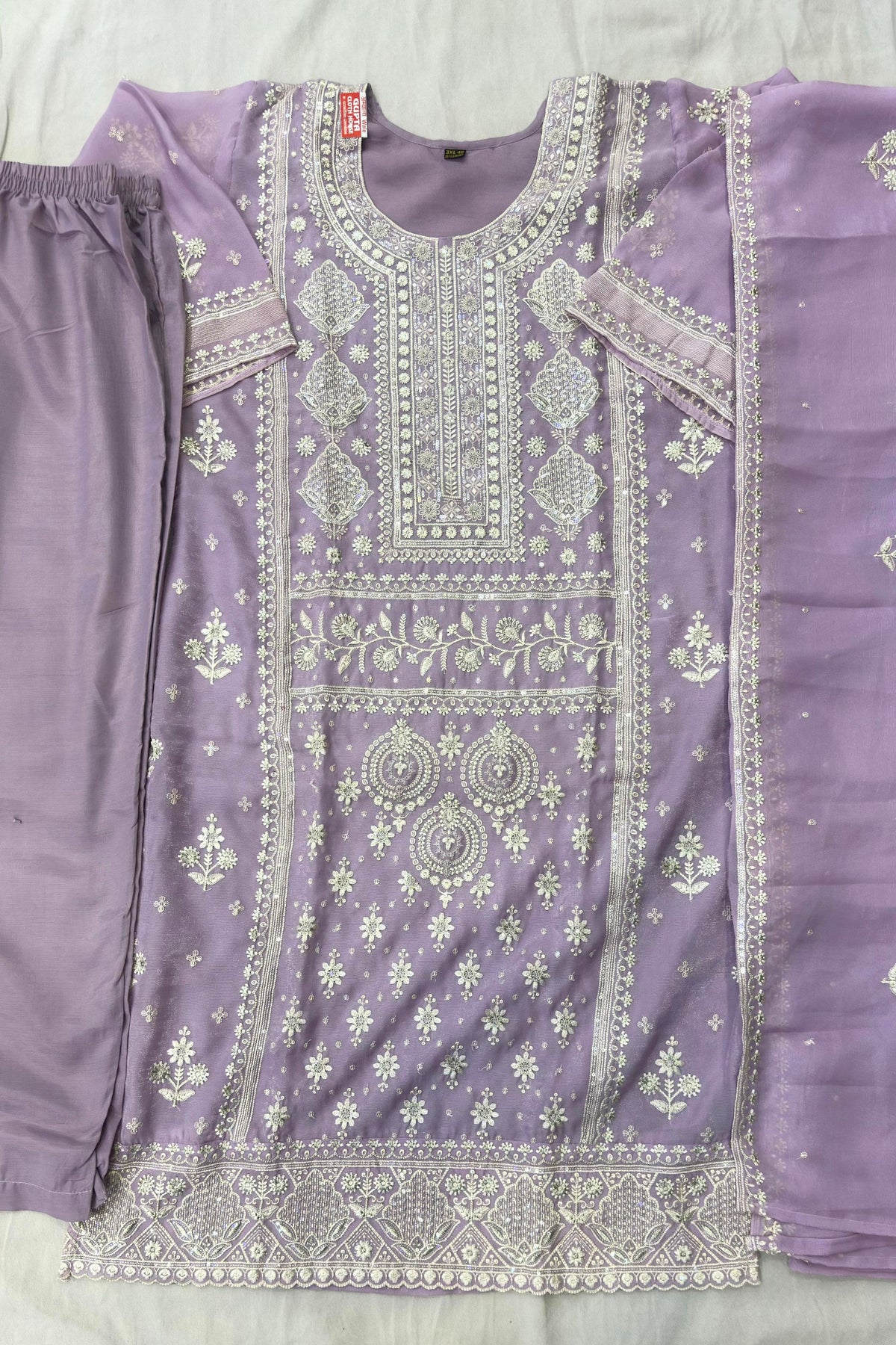 Lavender Burberry Suit Set with Silver Jari & Sippi Work