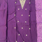 Brinjal Silk Suit Set with Neck Embroidery & Printed Silk Dupatta