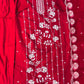 Hot Pink Musleen Silk Suit Set with White Sippi Work & Tissue Dupatta