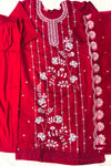 Hot Pink Musleen Silk Suit Set with White Sippi Work & Tissue Dupatta
