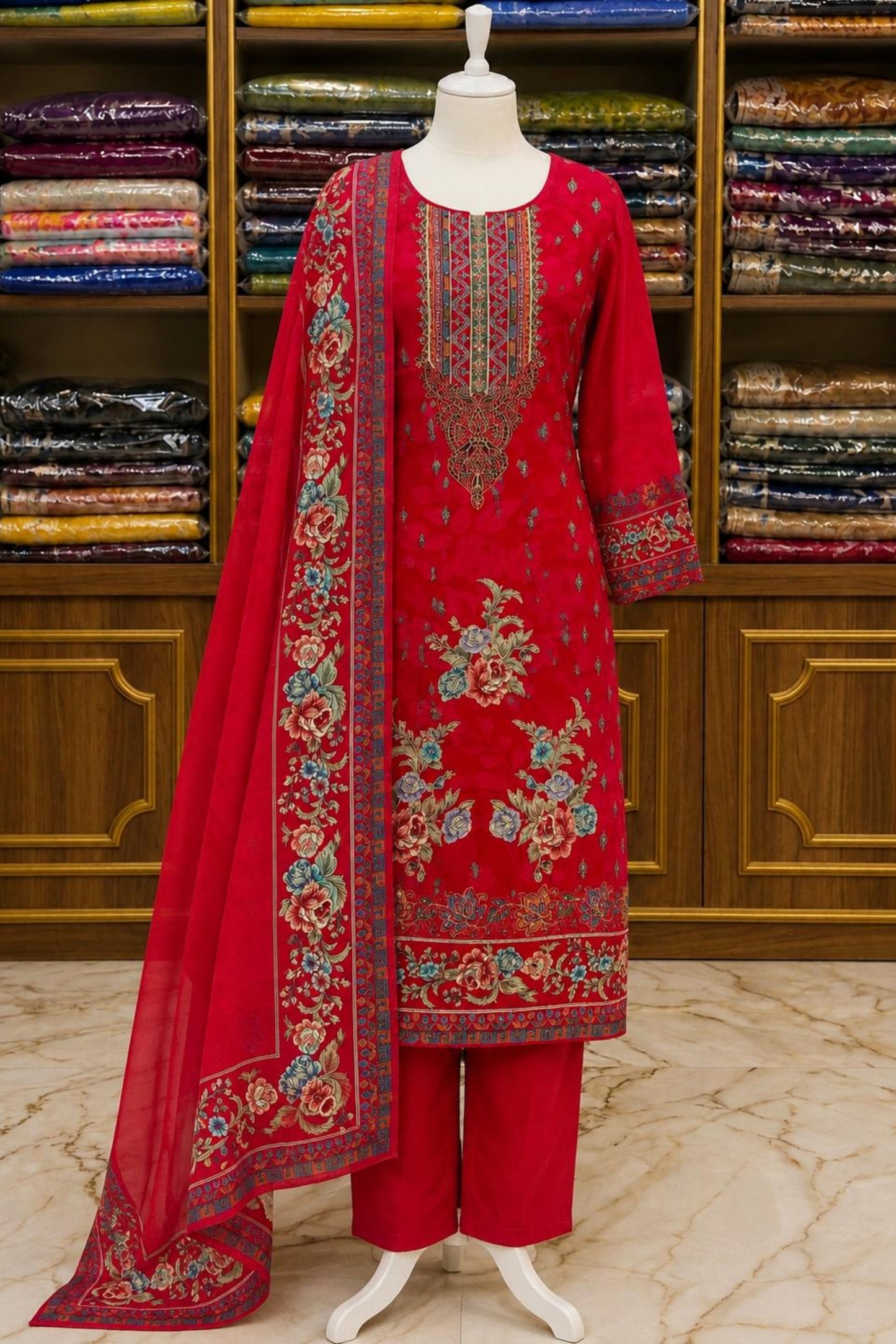 Rani Magenta Printed Crape Suit Set with Sarwokshi Work