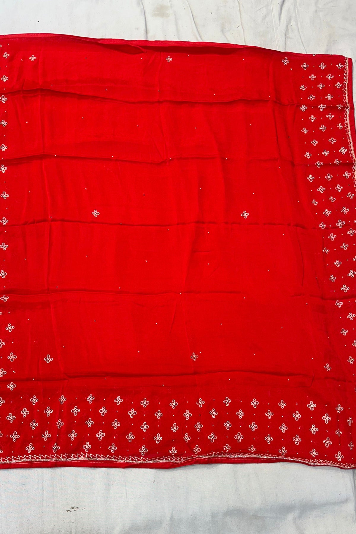 Pure Crape Blood Red Handwork Suit Set