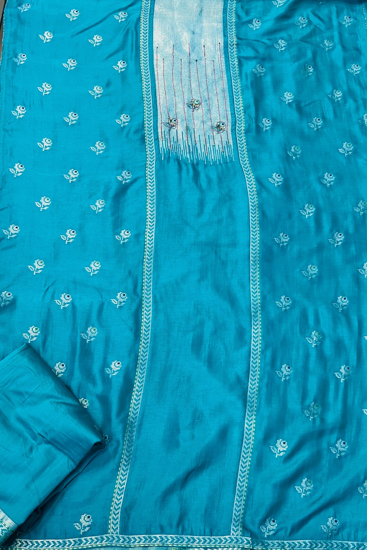 Peacock Green Silk Suit Set with Organza Dupatta