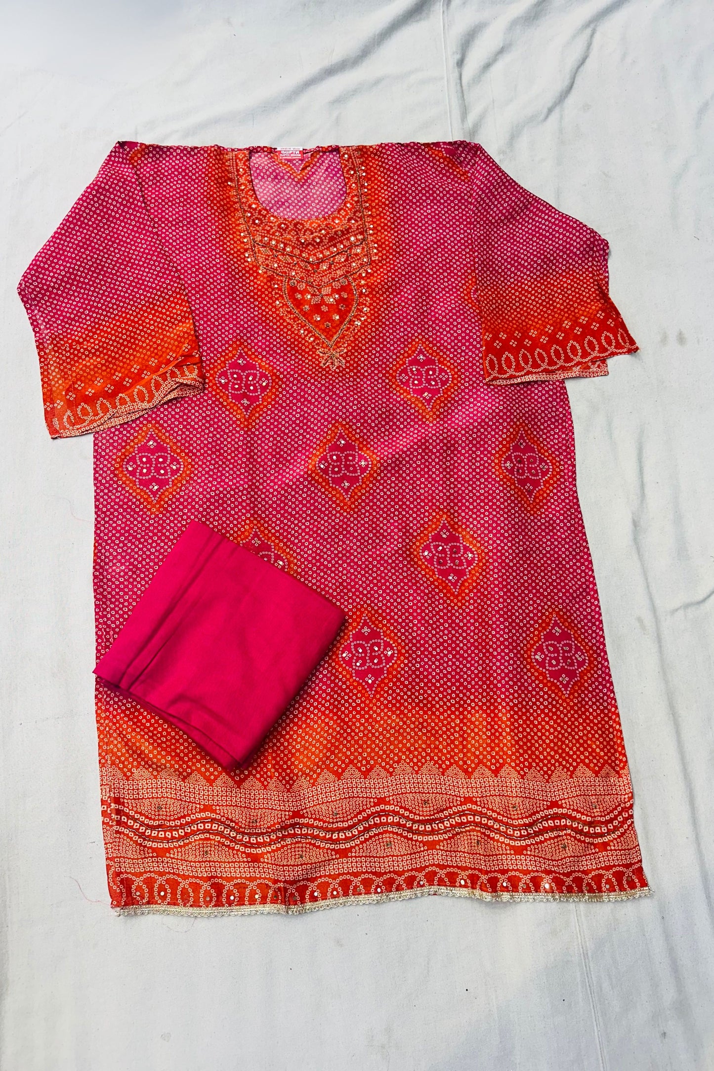Rani Pink Shimmer Organza Suit Set with Printed Dupatta