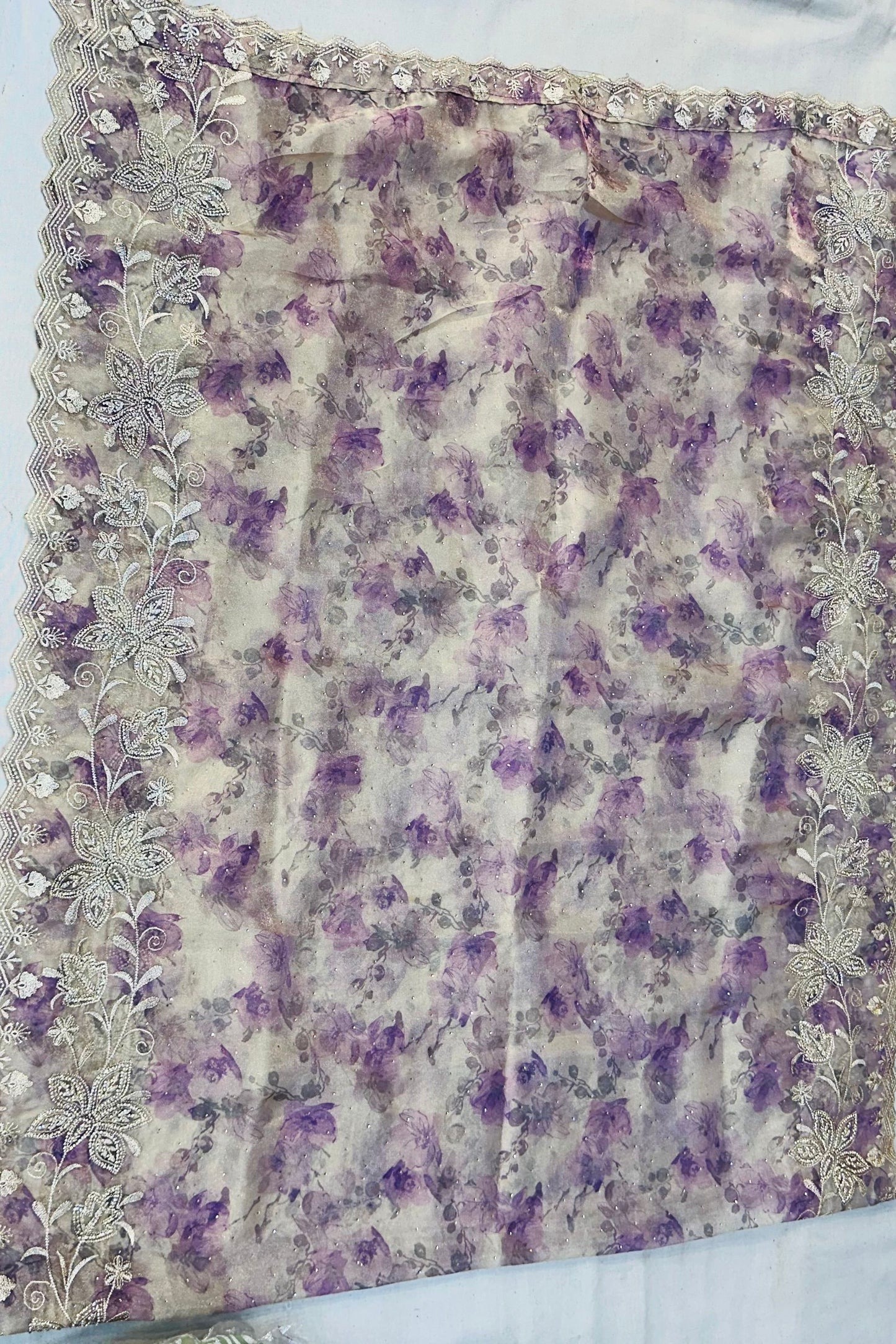 Elegant Purple Shimmer Organza 3-Piece Suit Set with Printed Organza Dupatta