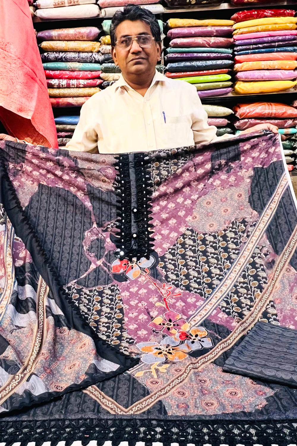 Multicolour Cotton Suit Set with Printed Cotton Dupatta