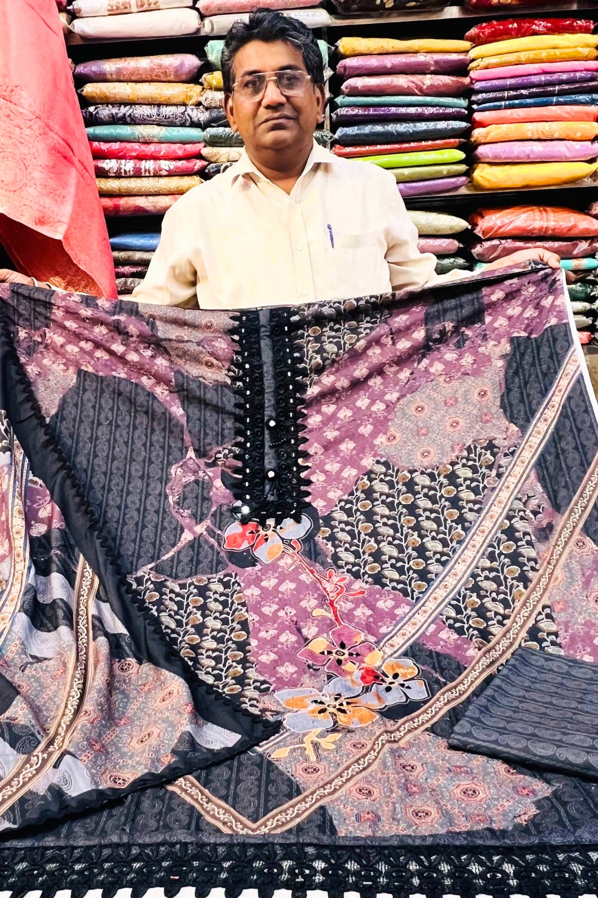 Multicolour Cotton Suit Set with Printed Cotton Dupatta
