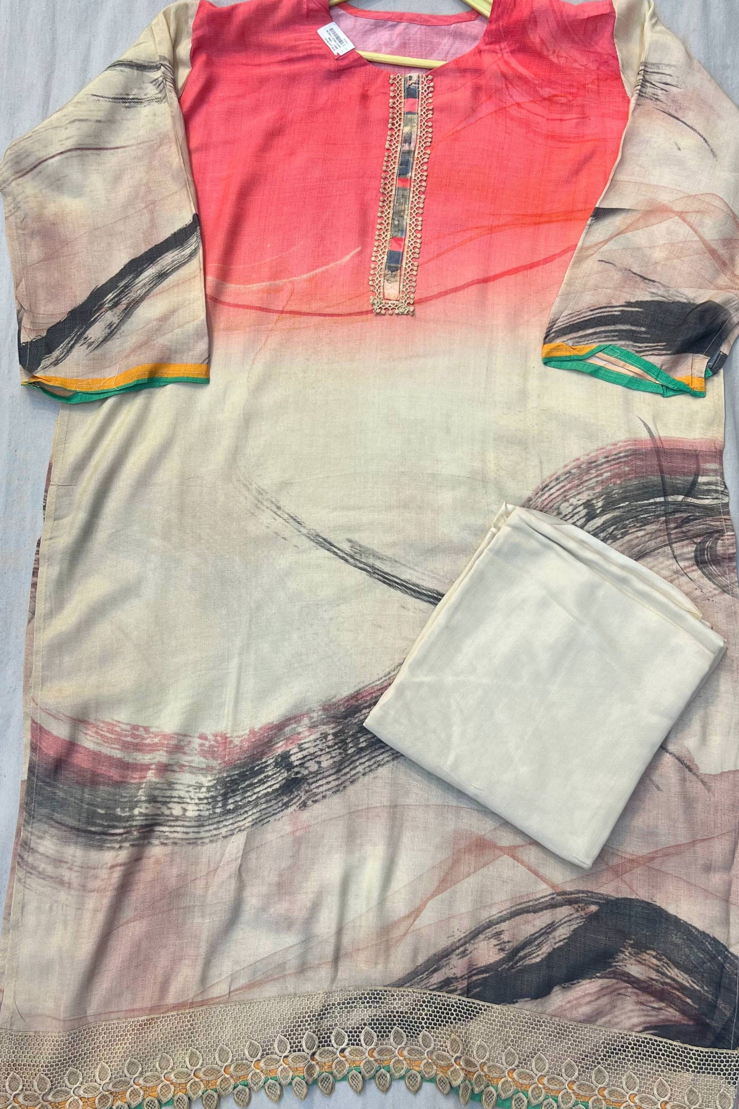 Elegant Skin & Carrot Musleen Cotton Suit Set with Chiffon Printed Dupatta
