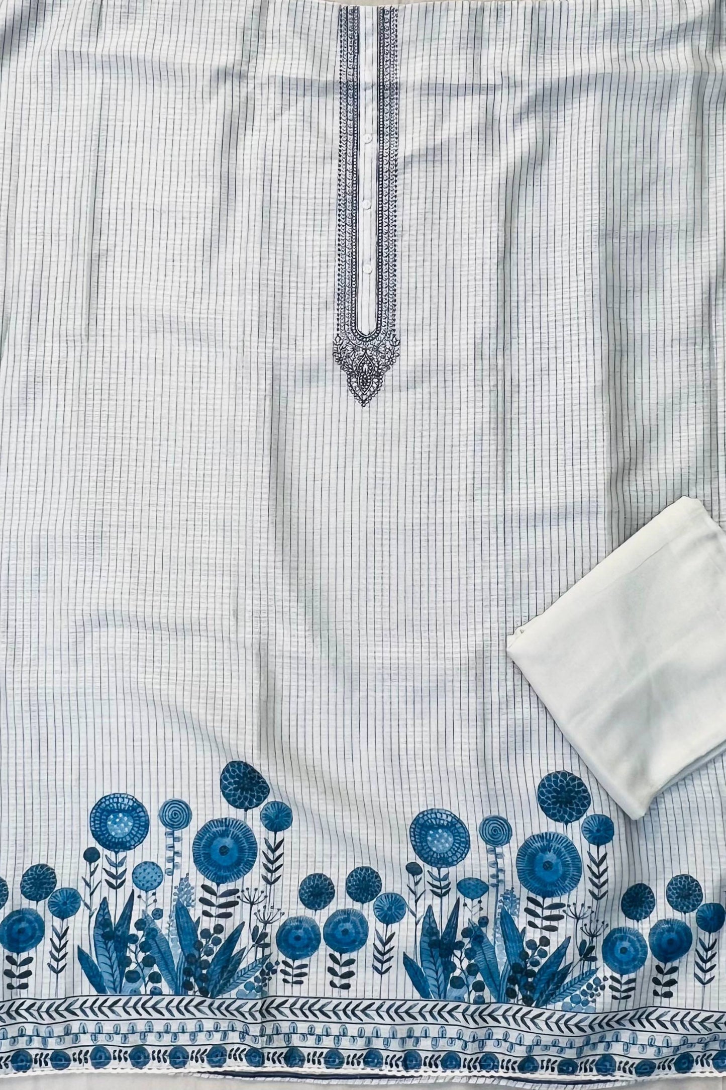 Ash Grey Linen Cotton Printed 3-Piece Suit Set