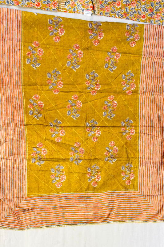 Dark Mehndi Cotton Suit Set with Printed Cotton Dupatta