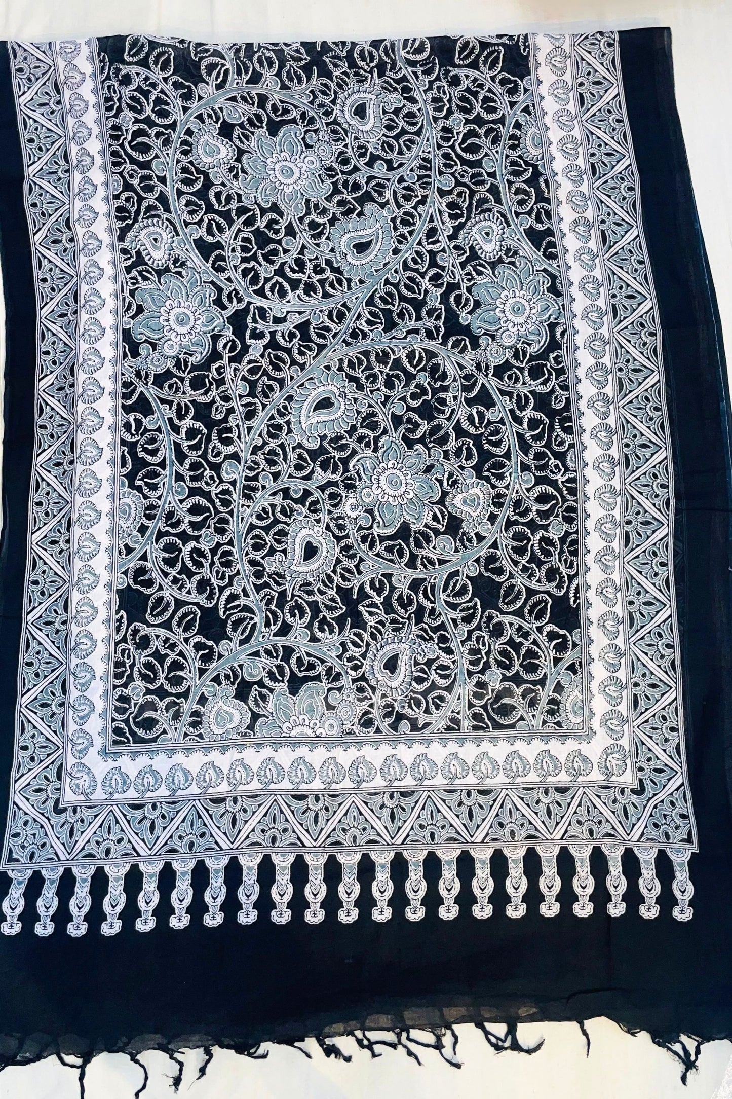 Elegant Black & White Cotton Suit Set with Printed Dupatta